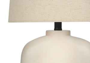 English Elm Lighting, 27"h ceramic table lamp with textured vase base, beige linen drum shade & gold finial Cream 15 L x 15 W x 21 H B2710P220144