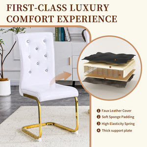 English Elm Luxury Pu Upholstered Dining Chair Set of 4 with Channel Stitching and Metal Legs White W1512P491875