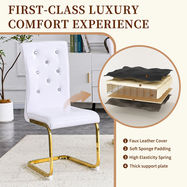 English Elm Luxury Pu Upholstered Dining Chair Set of 4 with Channel Stitching and Metal Legs White W1512P491875