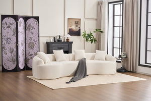 English Elm Curved Boneless Sofa modular 110" sectional with high-density foam & spring core, kid‑friendly curves, no assembly required for easy moving and cozy lounging White W2231S00005