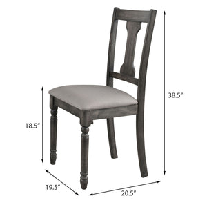 English Elm Tan Turned-Leg Open-Back Side Chairs Set of 2 with Padded Linen Cushion, Weathered Gray Wood Elegance B062P182723