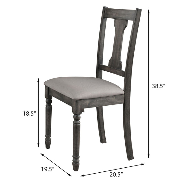 English Elm Tan Turned-Leg Open-Back Side Chairs Set of 2 with Padded Linen Cushion, Weathered Gray Wood Elegance B062P182723