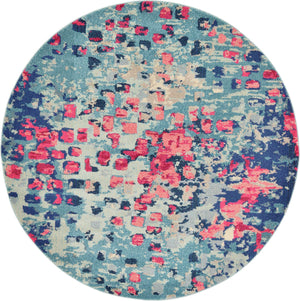 Unique Loom Jardin Ivy Machine Made Abstract Rug Blue, Beige/Blue/Gray/Light Blue/Puce/Red/Pink 6' 1" x 6' 1"