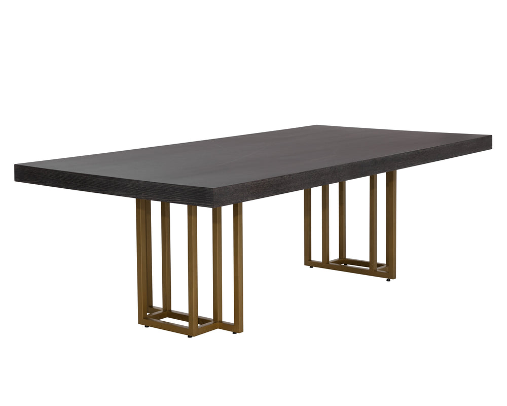 Sunpan Baldessara 94.5" Rustic Bronze Dining Table with Stylish Oak Veneer Top for Modern Elegance