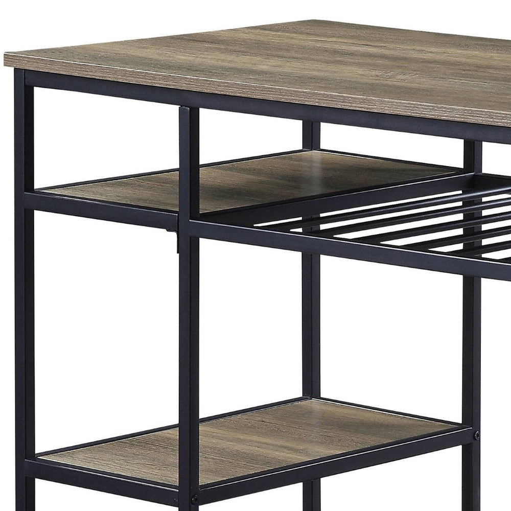 English Elm Rustic Kitchen Island With Open Shelving And Sturdy Black Frame – Perfect For Storage & Prep B062P184581-GIGA
