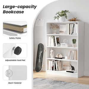 English Elm 4 Shelf Display Bookcase – 48" Freestanding Engineered Wood Bookshelf, Stable Anti-Tip White Finish T3623P381014