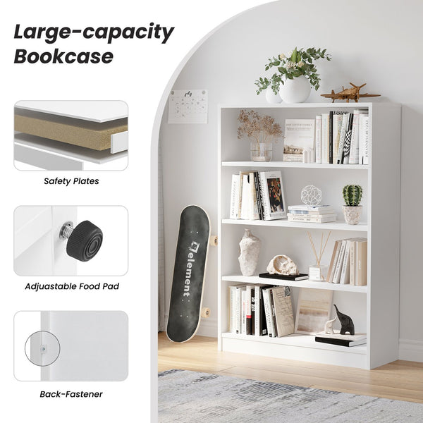 English Elm 4 Shelf Display Bookcase – 48" Freestanding Engineered Wood Bookshelf, Stable Anti-Tip White Finish T3623P381014