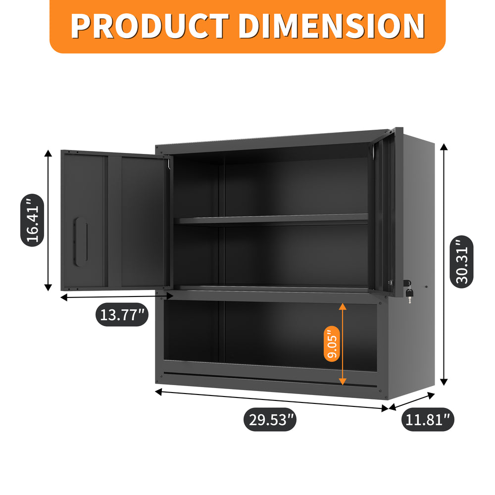 English Elm Metal Wall Mounted Steel Cabinet Locking Doors Open Drawer Garage Workshop Storage T2398P374169