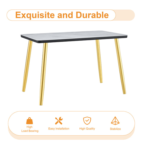 English Elm Table and Chair Set Marble Glass Top Gold Legs Pu Leather Seats Modern Dining Black,White+Gold W1151S04651