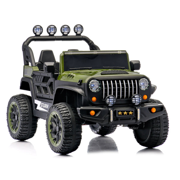 English Elm 24v Two Seat Kids Ride on Car with 4wd Motor Remote Control and Led Lights Green W509P378205
