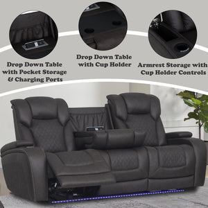 English Elm Wendell Power Reclining Sofa with Led Lighting Usb Charging and Microfiber Fabric B2726P435894