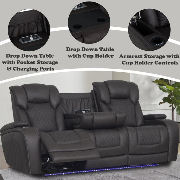 English Elm Wendell Power Reclining Sofa with Led Lighting Usb Charging and Microfiber Fabric B2726P435894