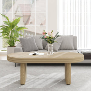 English Elm Mid Century Modern Oval Fluted Coffee Table with Wood Veneer for Living Room Natural W757P370240