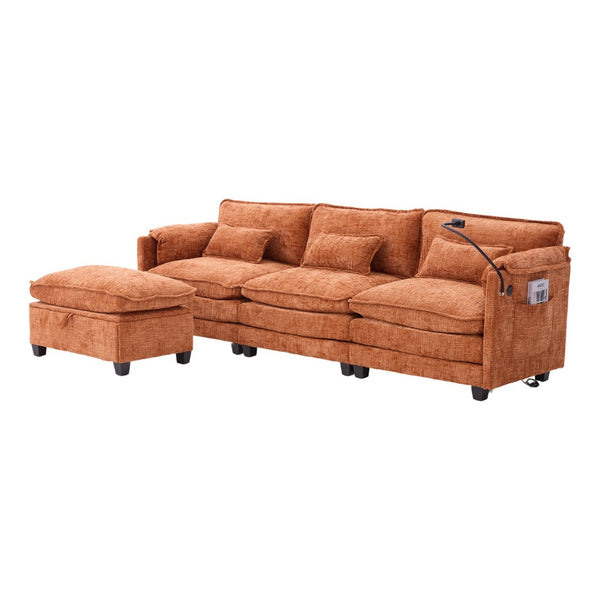 English Elm United Oversized Sectional Sofa With Movable Ottoman, Usb Ports & Modern Chenille For Cozy Living Spaces W1568S00188-GIGA