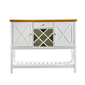 English Elm Bar cabinet Mid-Century Farmhouse Console Table with Wine Rack, Drawer, Shelf & 200lb Capacity White Oak W3417P316958