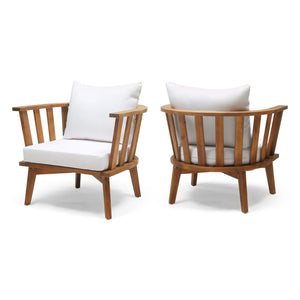 English Elm Christopher Knight Home® - Set of 2 Acacia Wood Outdoor Club Chairs with Waterproof Cushions, Deep Seating, 400lb Capacity 64851.00WHI-2