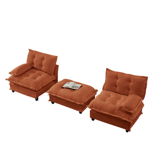 English Elm 77" L-shaped Chenille Cloud Sectional Sofa with Ottoman Deep Cushioned Modular Couch Orange W714S01735