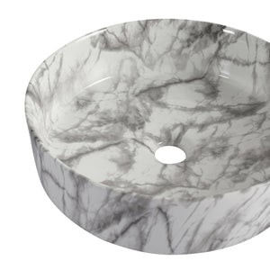 English Elm Ceramic Art Vessel Sink Above Counter – Elegant Gold Line Pattern, Durable Glaze, Easy-Clean Finish White+gray W999P346773