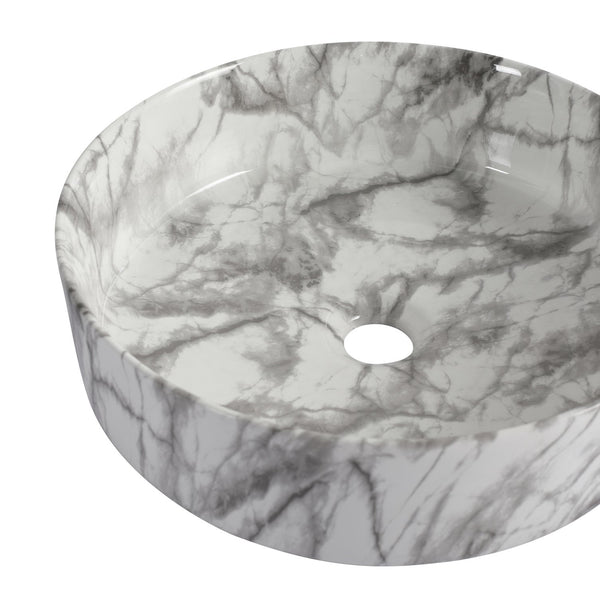 English Elm Ceramic Art Vessel Sink Above Counter – Elegant Gold Line Pattern, Durable Glaze, Easy-Clean Finish White+gray W999P346773