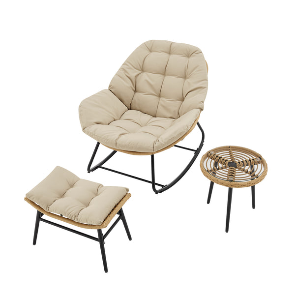 English Elm Benson 3-Piece Lounge Set Cream – Weatherproof PE Rattan, Tufted Cushions, Tempered Glass Table B365P397651
