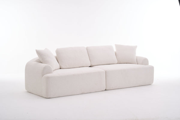 English Elm LY-024 Beige Compression Sofa 4-Seater Deep Seat Crochet Yarn Fabric Foam+Spring Breathable Comfort W2231S00014