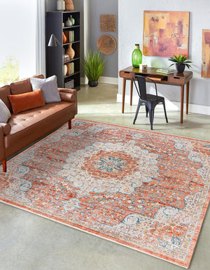 Unique Loom Newport Elms Machine Made Medallion Rug Red, Ivory/Light Blue/Terracotta/Rust Red 10' 2" x 10' 2"