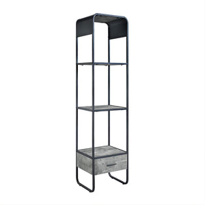 English Elm Modern Concrete Gray Side Pier with Drawer & Black Metal Frame, Open Shelves for Stylish Storage B2741P337176