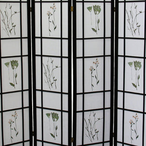 English Elm 70" Elegant 4-Panel Shoji Room Divider - Black Folding Screen With Floral Design For Privacy & Style B072115965