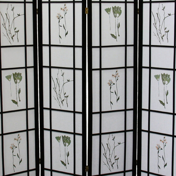 English Elm 70" Elegant 4-Panel Shoji Room Divider - Black Folding Screen With Floral Design For Privacy & Style B072115965