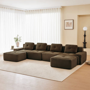 English Elm 153" Modern U-Shaped Modular Sectional Sofa - Luxurious Corduroy, Ergonomic Comfort, No Assembly Needed! W714S01509