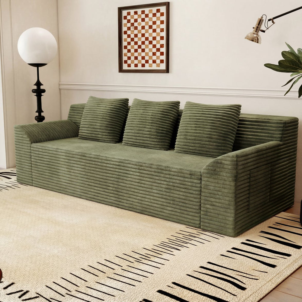 English Elm 71" Corduroy Tufted Loveseat with Deep Seat and Curved Back for Compact Living Spaces Antique Green W5571P440915