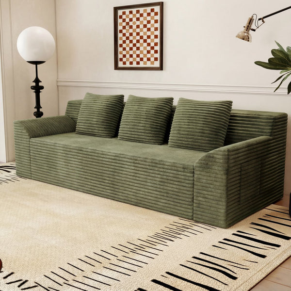 English Elm 71" Corduroy Tufted Loveseat with Deep Seat and Curved Back for Compact Living Spaces Antique Green W5571P440915