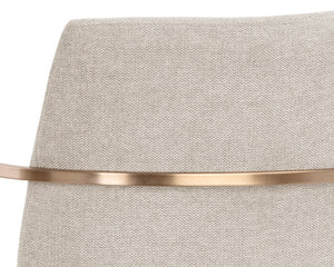 Sunpan Rayla Dining Armchair - Elegant Cantilever Design with Antique Brass Frame for Stylish Interiors Belfast Oatmeal