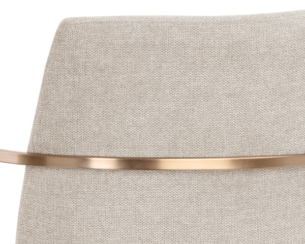 Sunpan Rayla Dining Armchair - Elegant Cantilever Design with Antique Brass Frame for Stylish Interiors Belfast Oatmeal