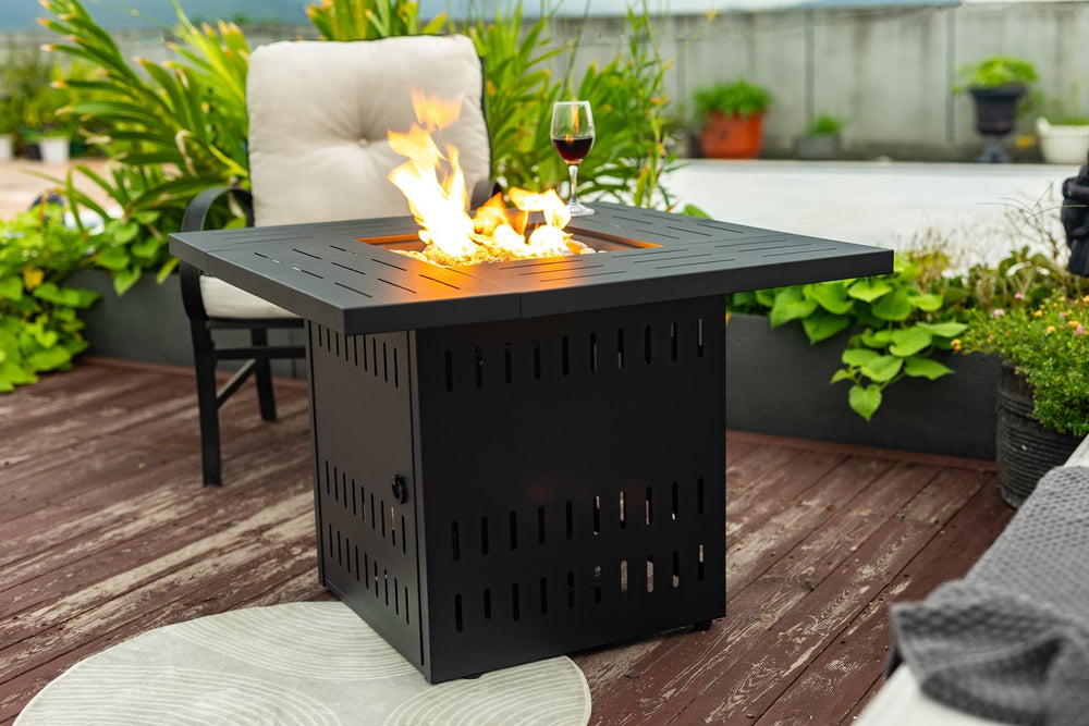 English Elm 34" 34inch Propane Fire Pit Table with 50,000 BTU Steel Body, Stainless Burner, Lava Rocks, ETL Approved W853P202186