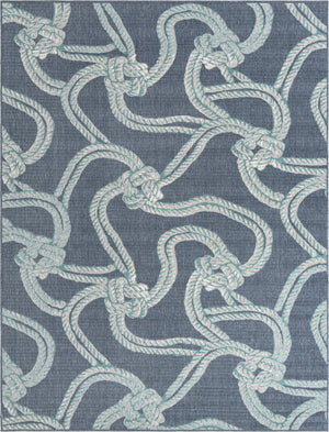 Unique Loom Outdoor Coastal Tethered Machine Made Solid Print Rug Navy Blue, Ivory/Gray/Green 7' 10" x 10' 0"