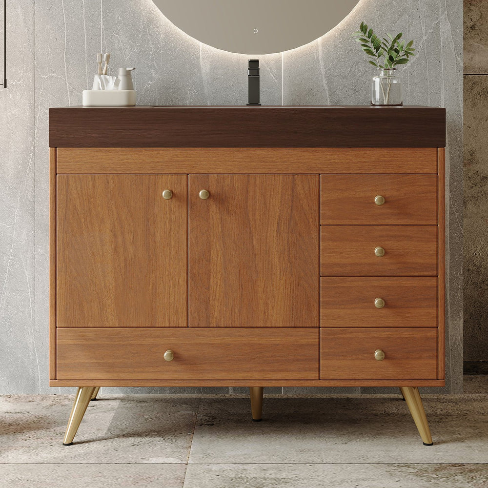 English Elm 36" Freestanding Bathroom Vanity Sintered Stone Top Ceramic Sink Stainless Steel Legs Brown,Gold,Walnut,White W3136S00071