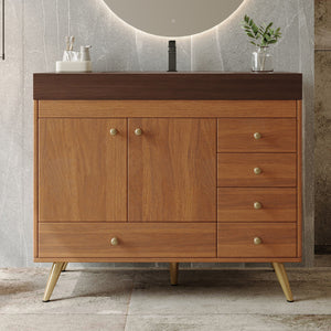 English Elm 36" Freestanding Bathroom Vanity Sintered Stone Top Ceramic Sink Stainless Steel Legs Brown,Gold,Walnut,White W3136S00071