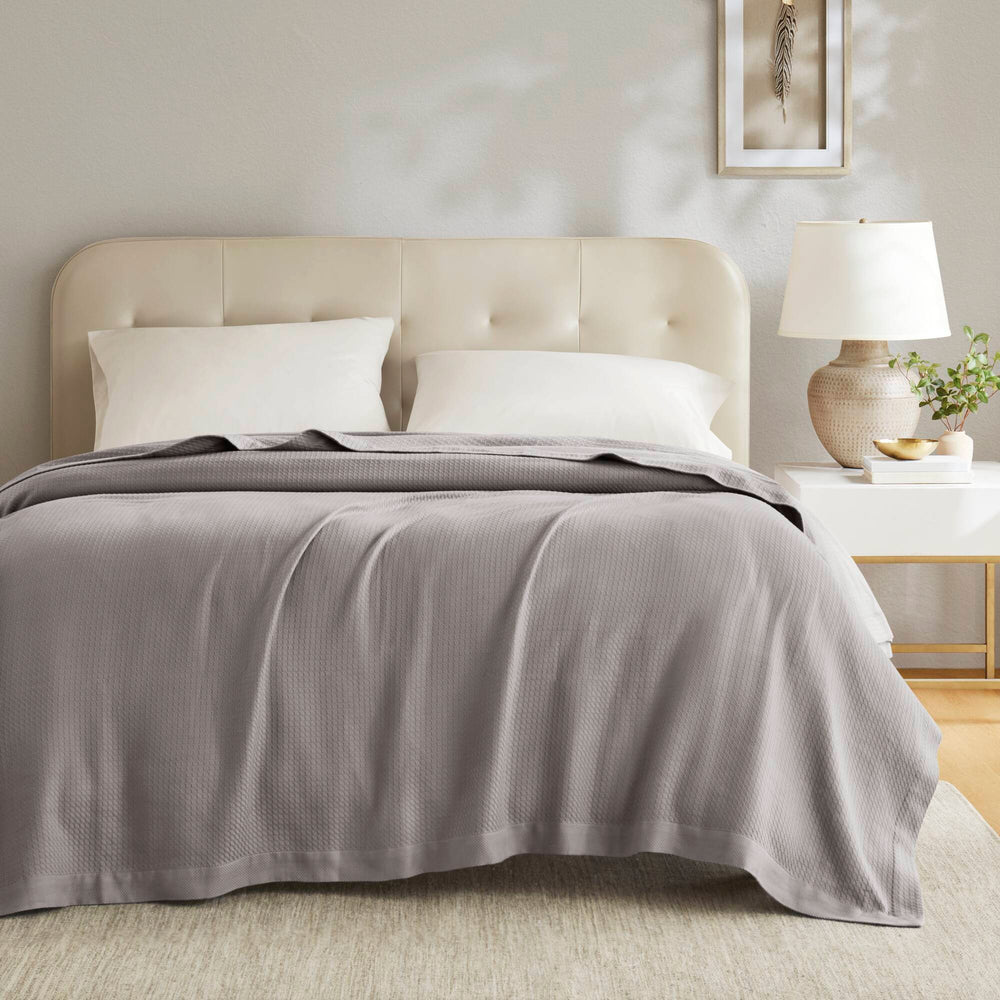 JLA Home Madison Park - Blanket Egyptian Cotton Ultra-Soft White Throw for Year-Round Breathable Comfort and Lasting Durability Grey MP51N-5165