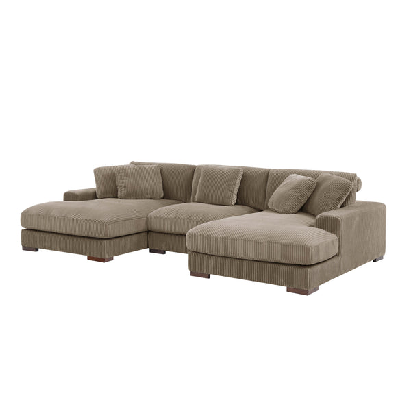 English Elm Large Corduroy Double Chaise Sectional Sofa with Lumbar Support for Spacious Living Rooms Camel B2748S00015
