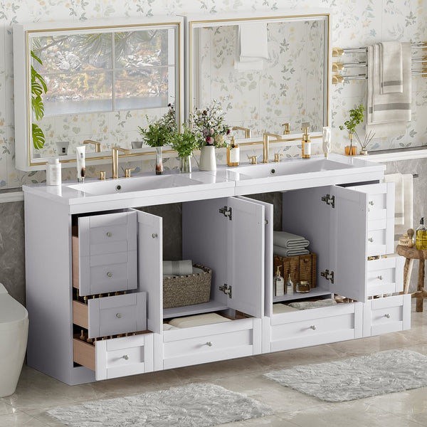 English Elm 72-inch Shaker Double Bathroom Vanity with Resin Basin and Soft Close Storage N729P000030K