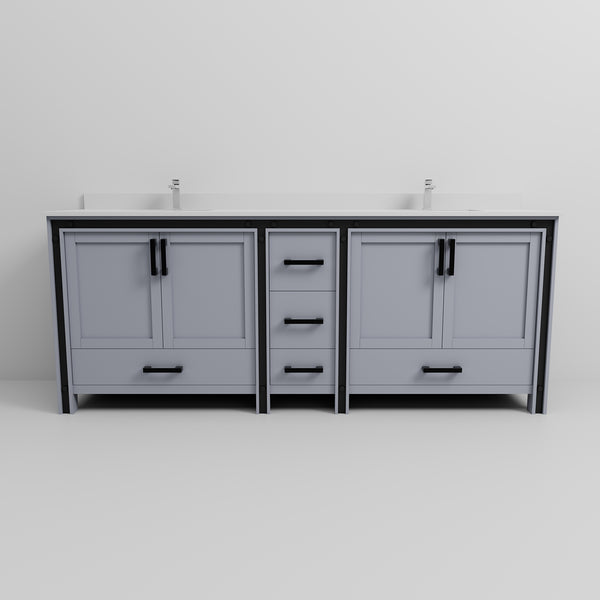 English Elm Dark Grey Double Bath Vanity With White Quartz Top, Complete Faucet Set & Ample Storage Solution B2731P260665