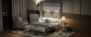 English Elm Queen Murphy Bed with Desk, Built-In LED Lights, USB Charging Ports & Space-Saving Modern Design Gray N7500004014E