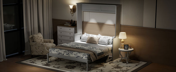 English Elm Queen Murphy Bed with Desk, Built-In LED Lights, USB Charging Ports & Space-Saving Modern Design Gray N7500004014E