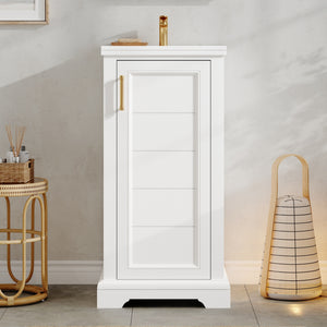 English Elm 16-inch French Bathroom Vanity with Ceramic Undermount Sink, Soft-Close Door, Vintage Carvings, White N710P330979K