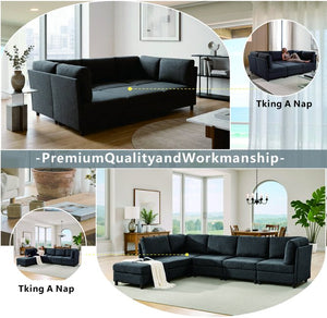 English Elm Modern Foil Fabric Modular Sectional Sofa Reconfigurable Living Room Seating Dark Gray W5568S00049