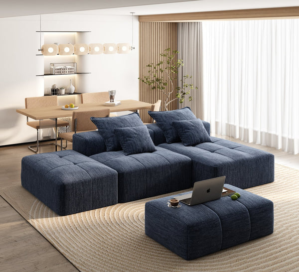 English Elm Modern Oversized Modular Sectional Sofa - Soft Chenille, 4-Piece Design, No Assembly, 4 Pillows Included W1885S00059