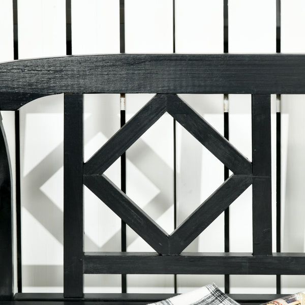 English Elm Outsunny Wooden Patio Bench - Rustic 3-Person Garden Seat With Diamond Backrest & Armrests, Black W2225P174073-GIGA