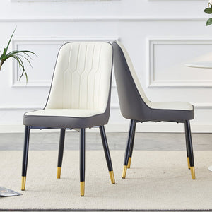 English Elm A modern dining chair with curved PU leather backrest, padded seat and sturdy black metal legs for comfort and style White+gray 25.98 L x 21.65 W x 18.5 H W1512P395374