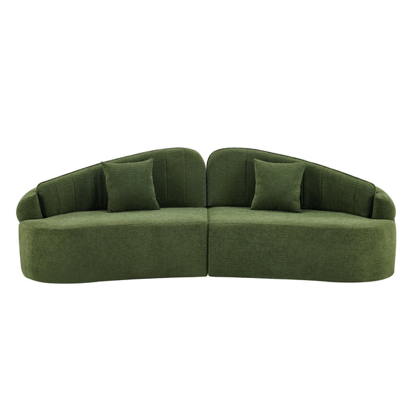 English Elm Curved Four Seat Chenille Sofa with Removable Backrest for Retro Apartment Living Green W3612S00042